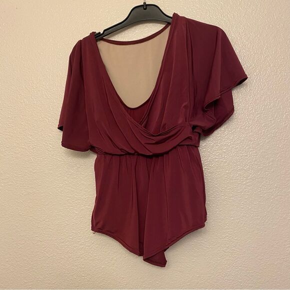 WEISSMAN Elite Dance Costume burgundy romper leotard jumper Islands MJ11095 IC - Picture 3 of 9